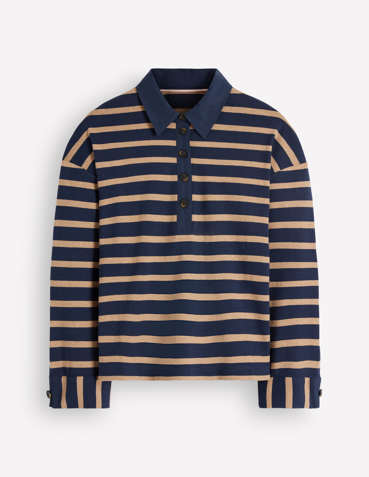 Matrosenoberteil mit Polokragen-Marineblau und Camel Streifen-5