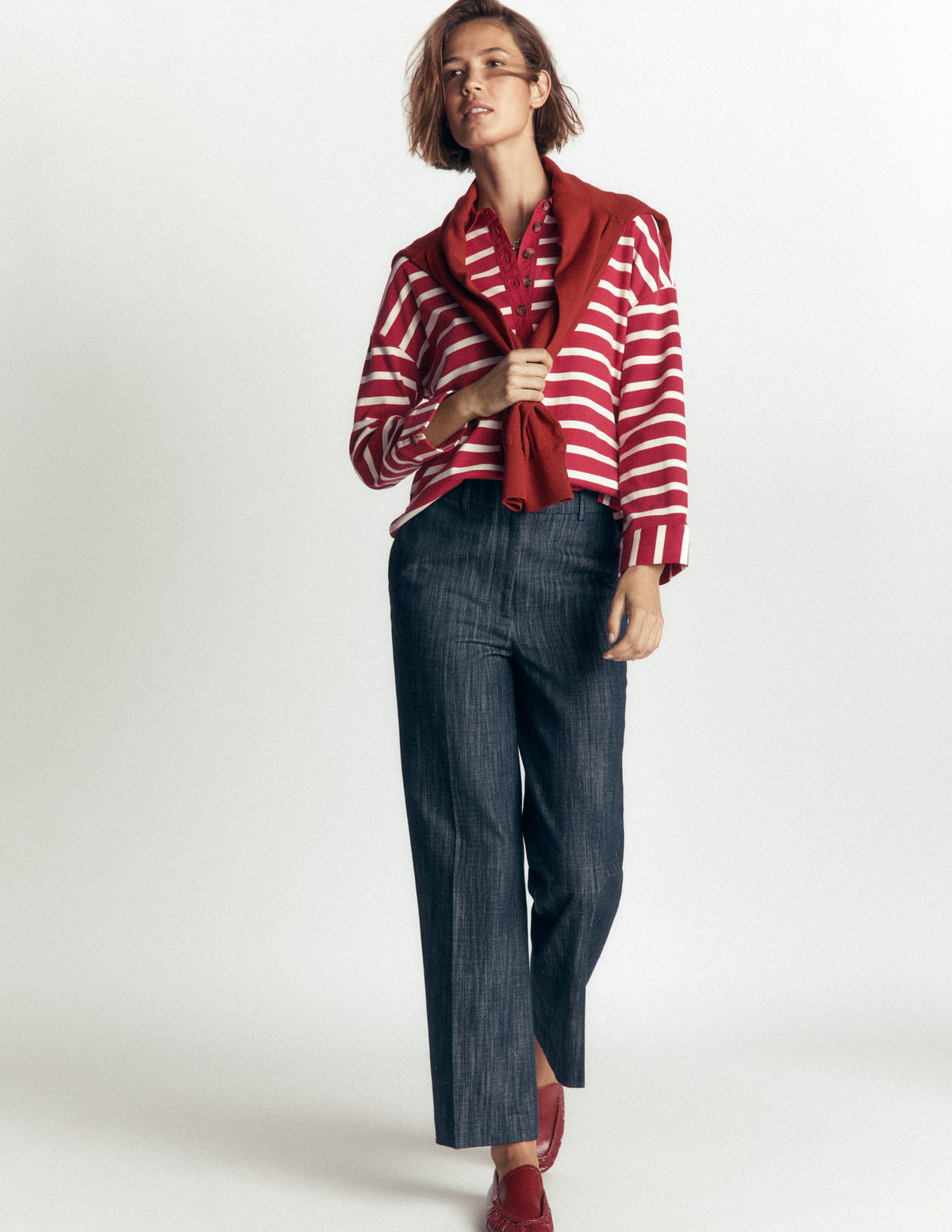 Polo Collar Mariner-Garnet and Ivory Stripe-2