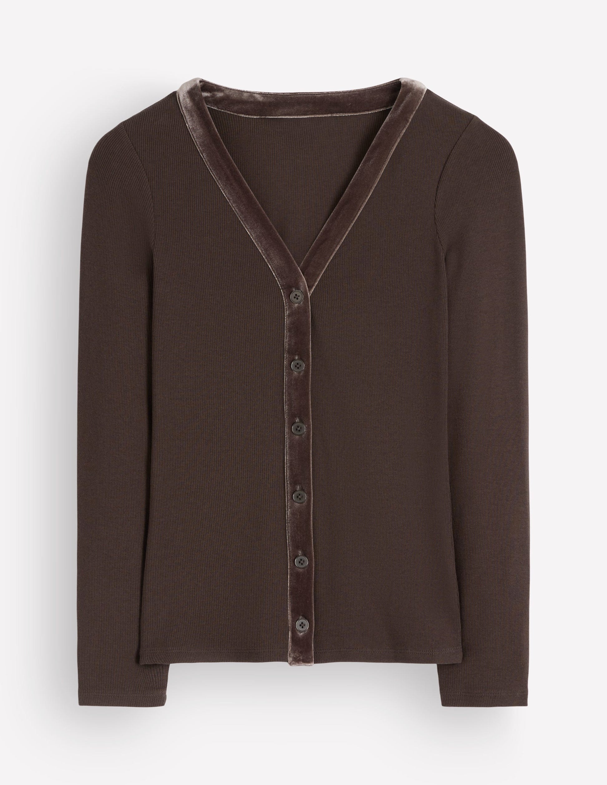 Top col V à détails en velours-Chocolat amer-5