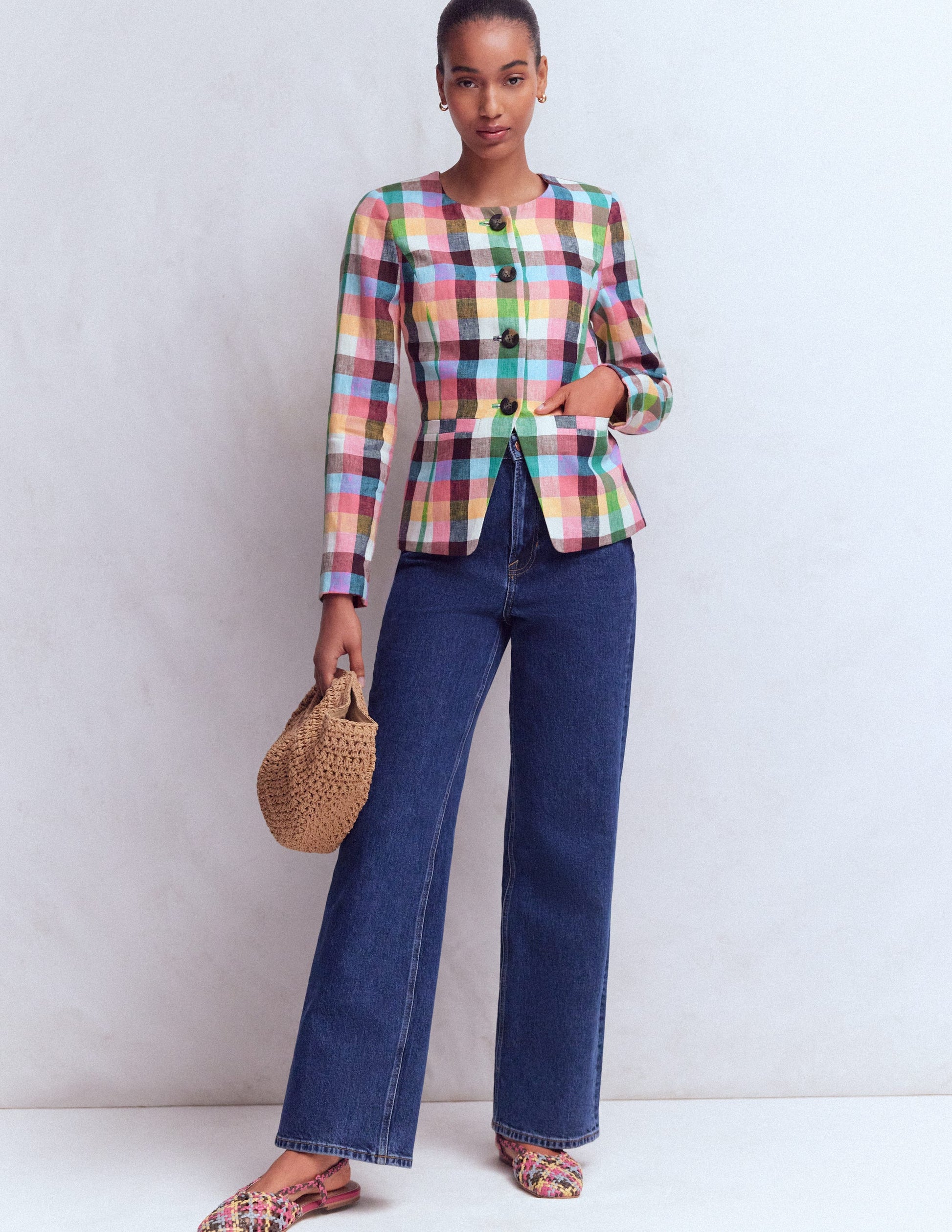 Hampstead Leinenblazer-Sanftes Gelb, Rosa Buntes Vichykaro-1