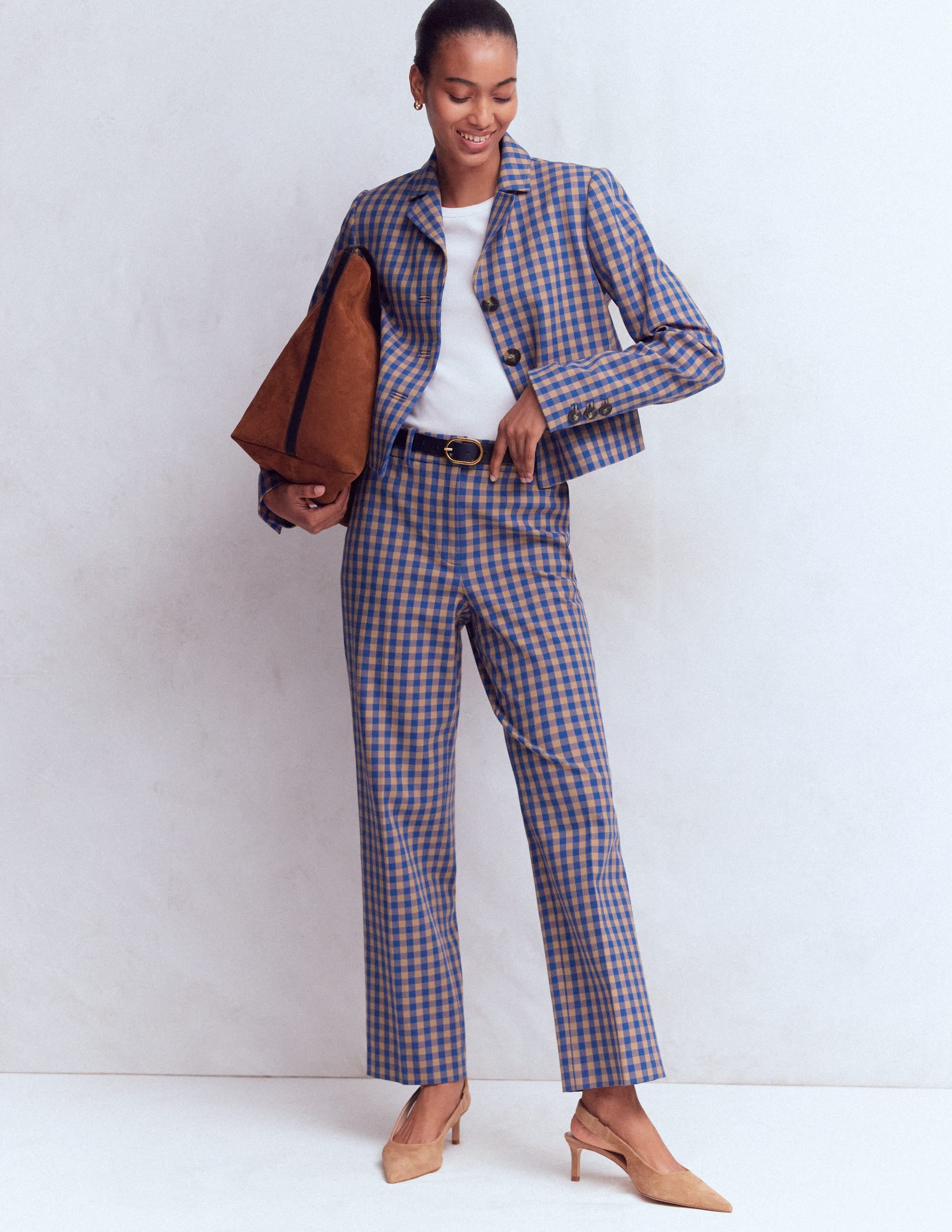 Dartmouth Baumwollblazer-Camel, Blau Vichykaro - Image 4