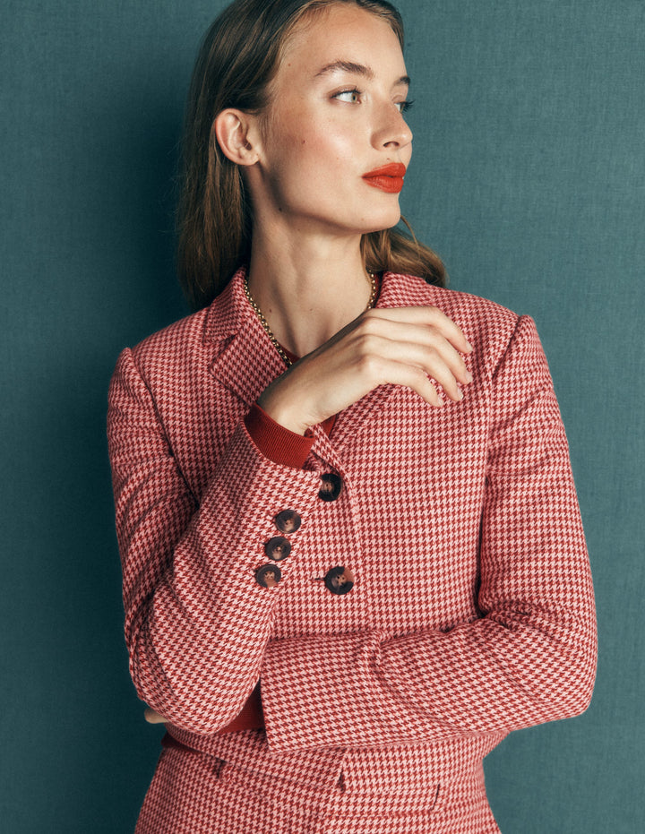 Dartmouth Baumwollblazer-Rosa und Braun Hahnentrittmuster
