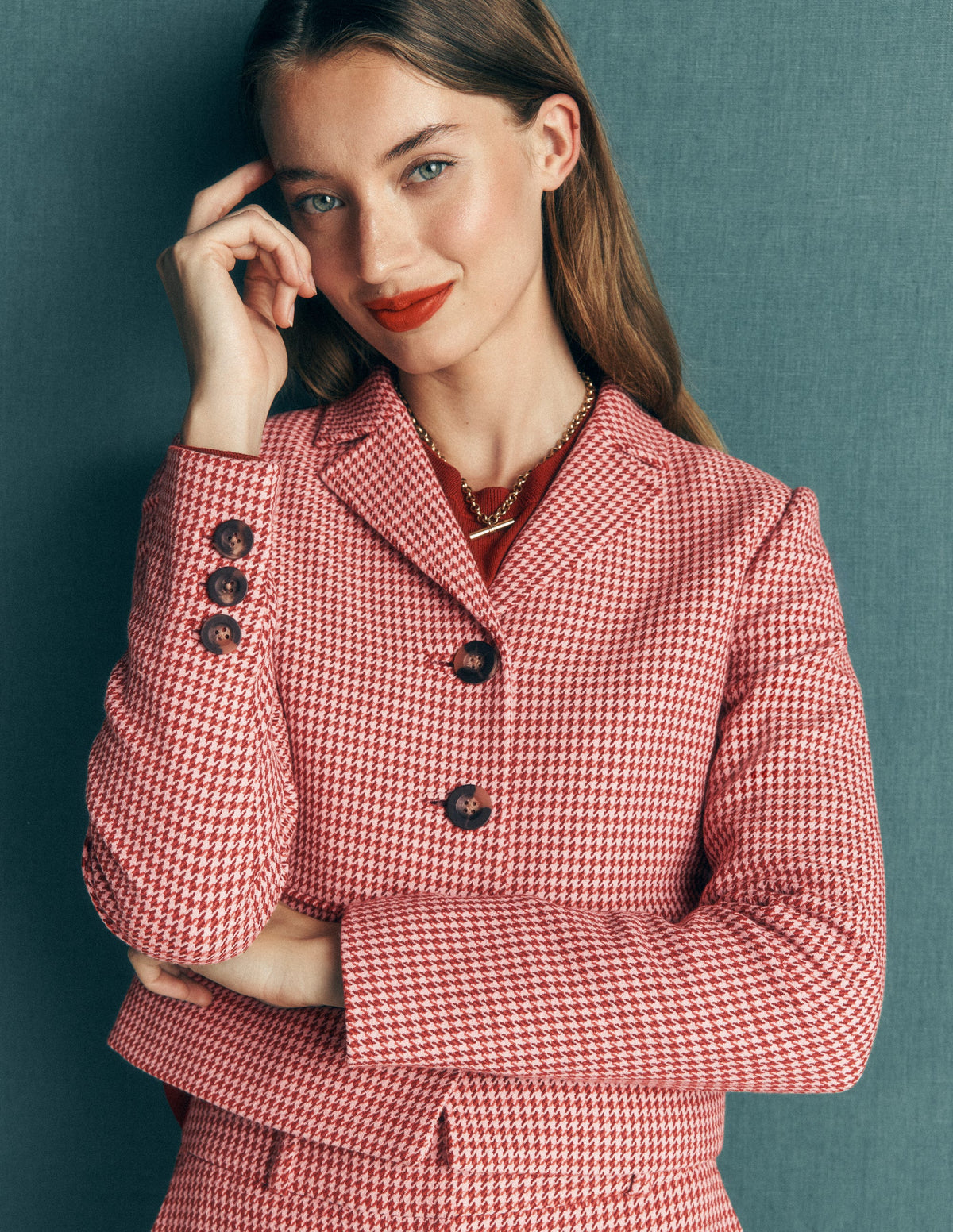Dartmouth Baumwollblazer-Rosa und Braun Hahnentrittmuster-3