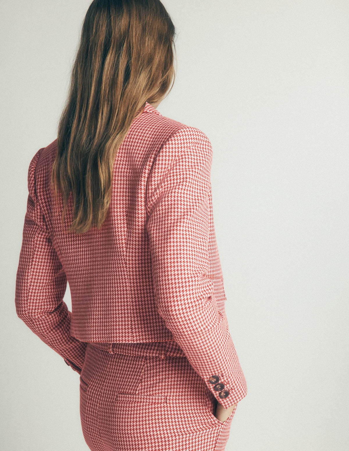 Dartmouth Baumwollblazer-Rosa und Braun Hahnentrittmuster-4
