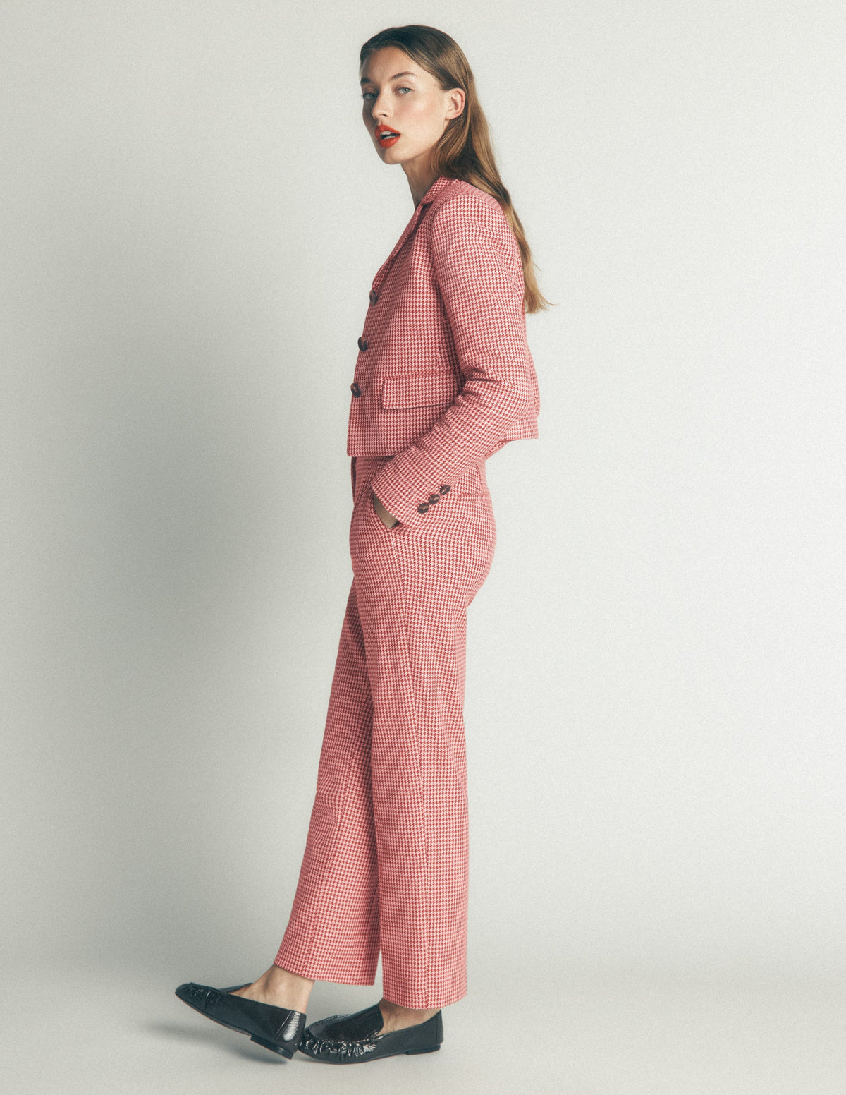 Dartmouth Baumwollblazer-Rosa und Braun Hahnentrittmuster-5