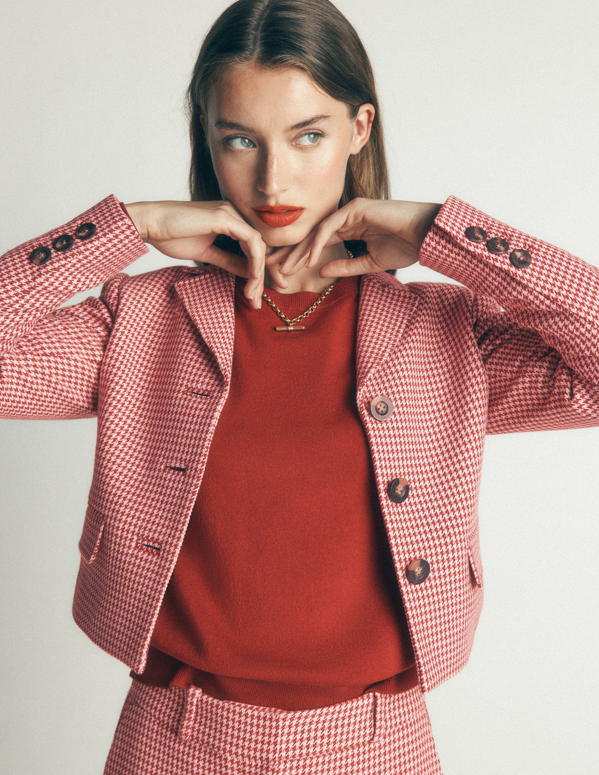 Dartmouth Baumwollblazer-Rosa und Braun Hahnentrittmuster-6