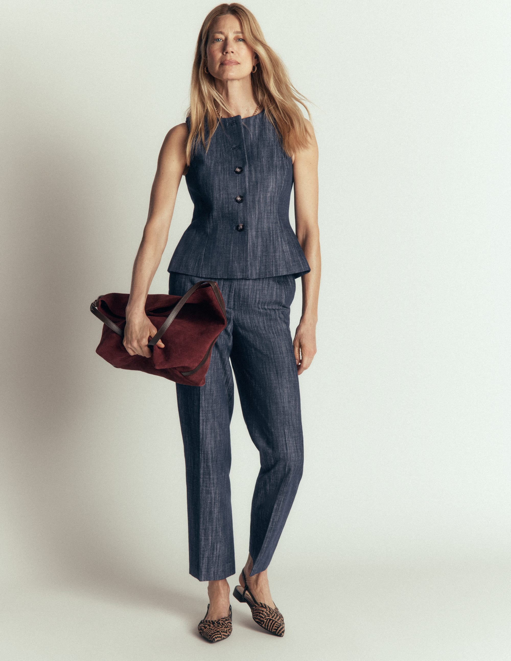 Gilet de costume en sergé à basque-Indigo - Image 4