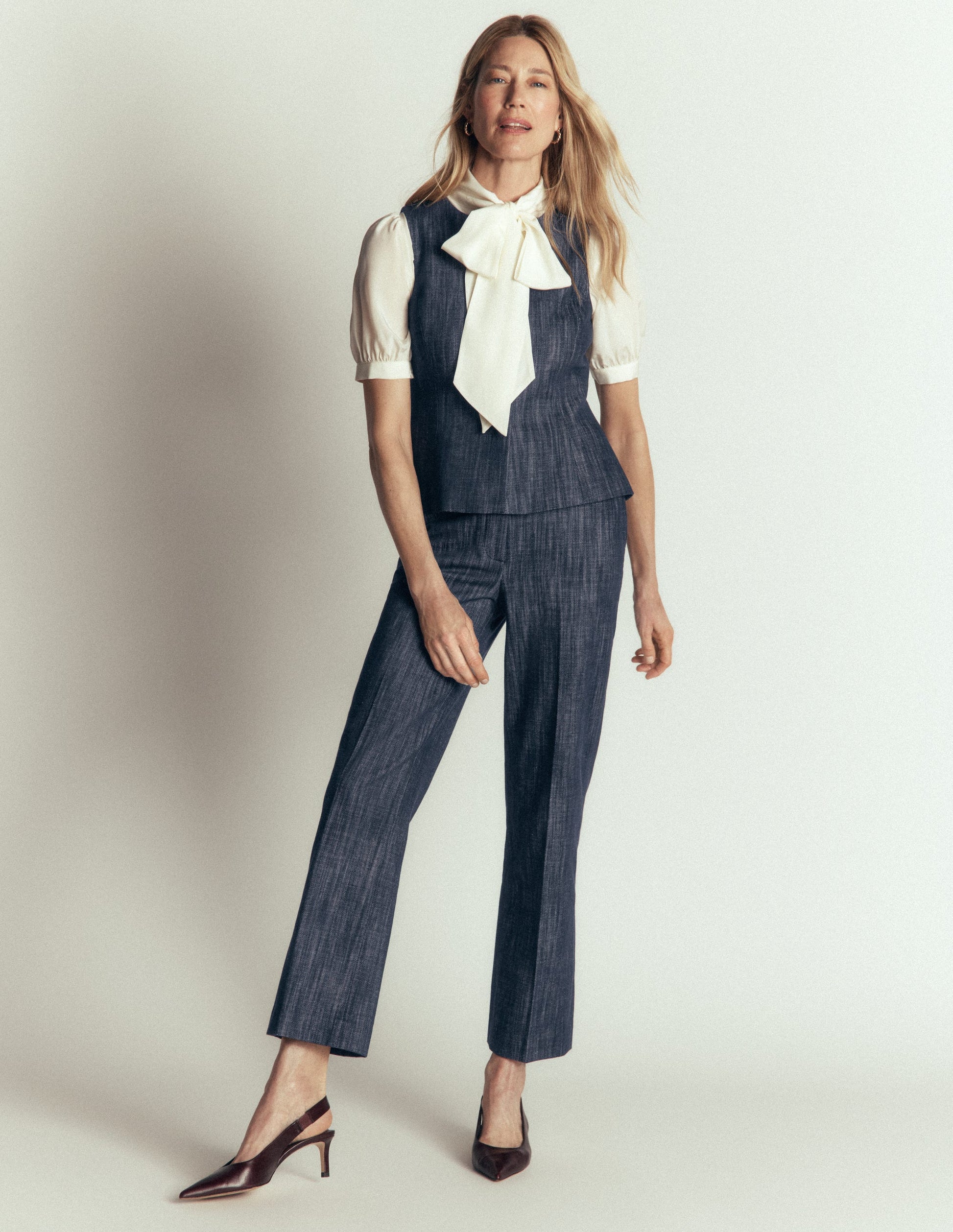 Gilet de costume en sergé à basque-Indigo-5