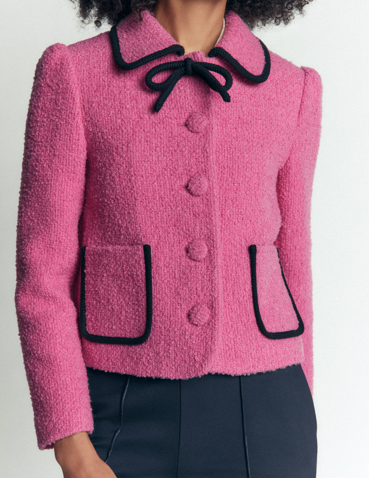 Veste en laine Branscombe à nœud-Rose uni-4