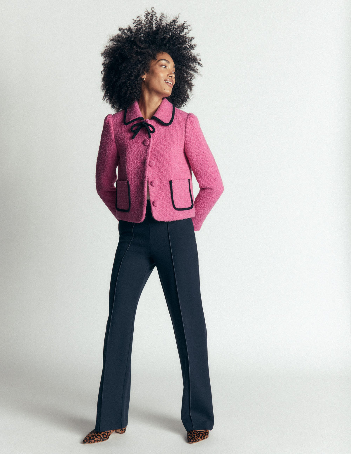 Veste en laine Branscombe à nœud-Rose uni-6