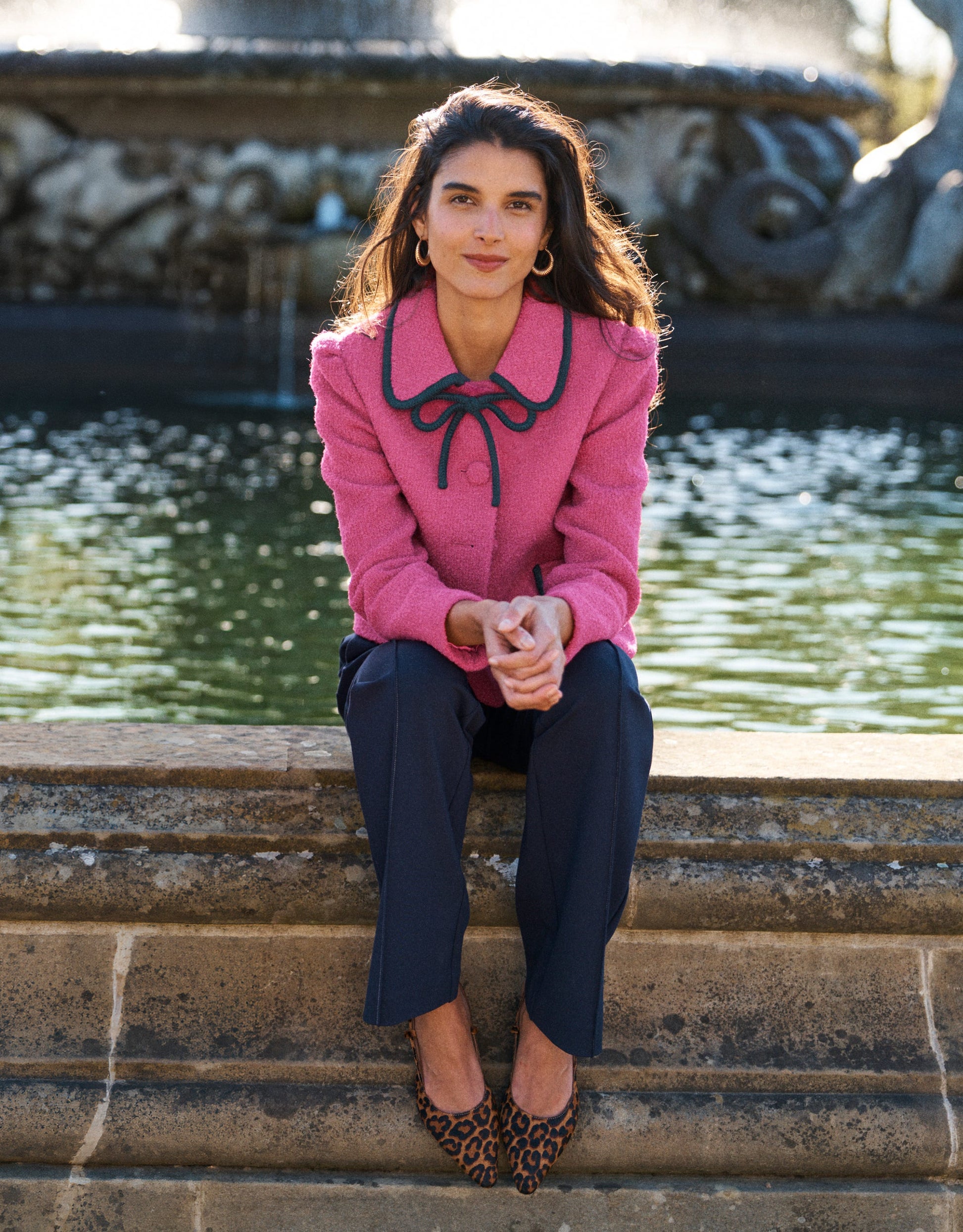 Veste en laine Branscombe à nœud-Rose uni-1