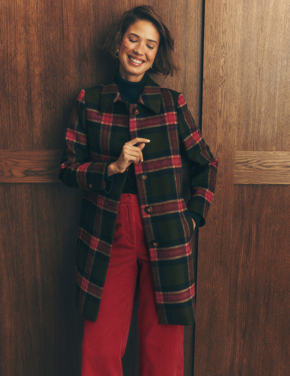 Aylesford Wool Coat-Olive, Navy and Red Check-1