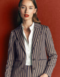 Blazer Stamford ajusté-Rayé tramway bleu marine, camel
