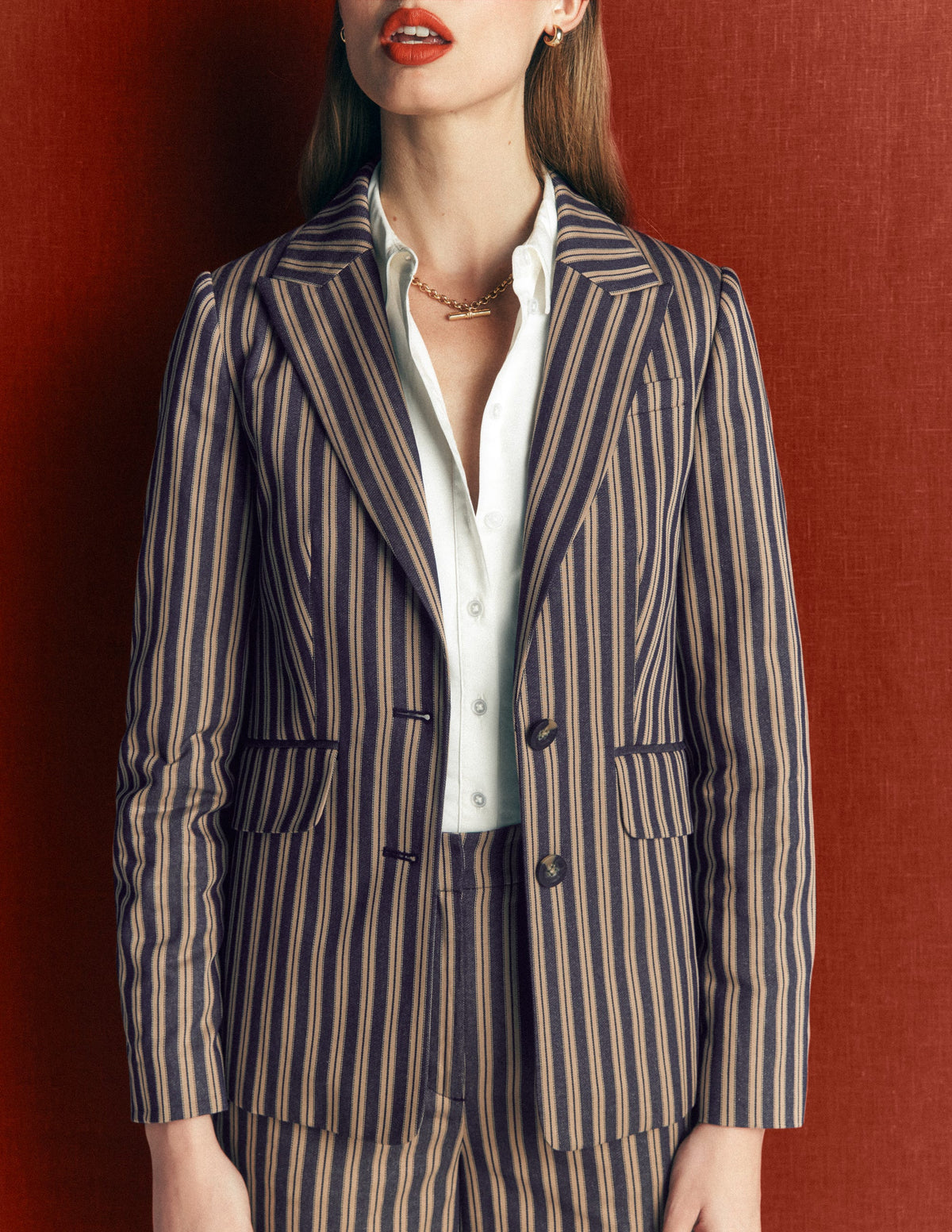 Blazer Stamford ajusté-Rayé tramway bleu marine, camel-5