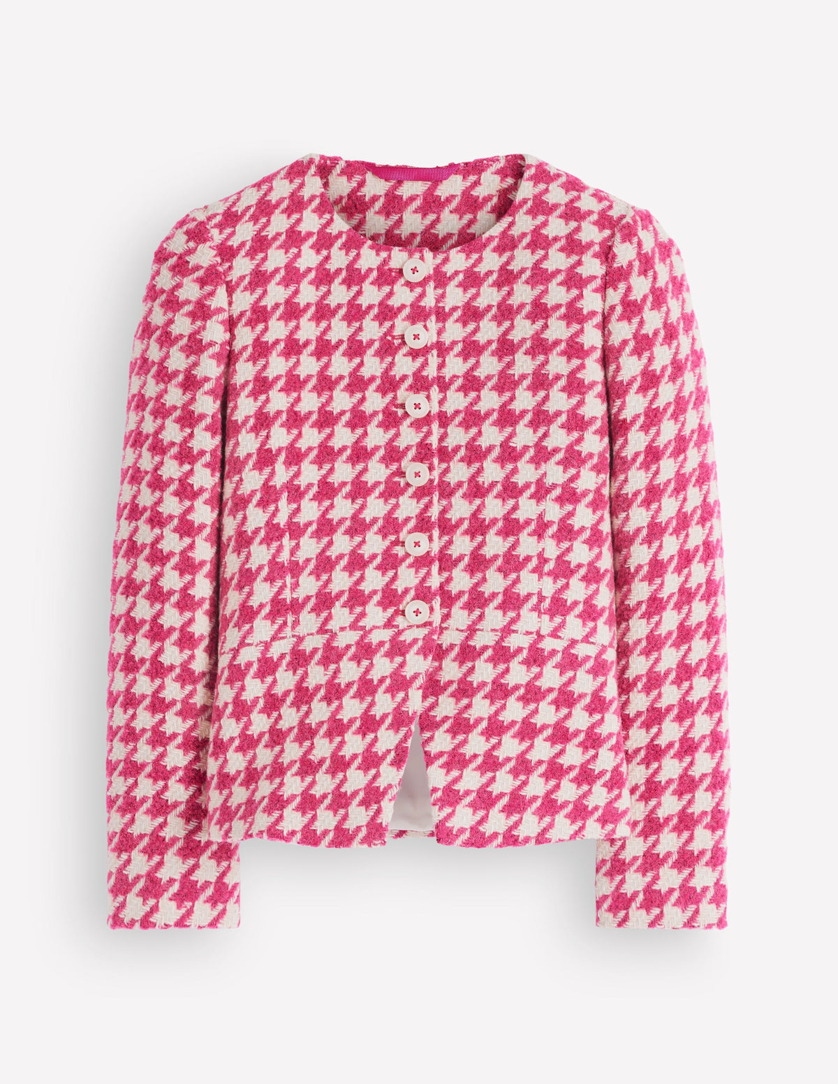 Kragenloser Blazer aus Wollmischgewebe-Rosa Hahnentrittmuster - Image 6