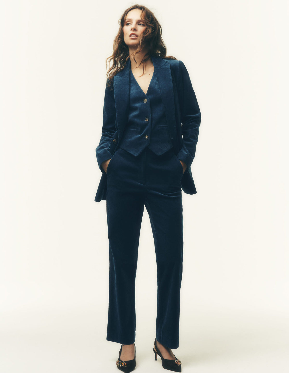 Gilet de costume col V-Bleu Orage-5