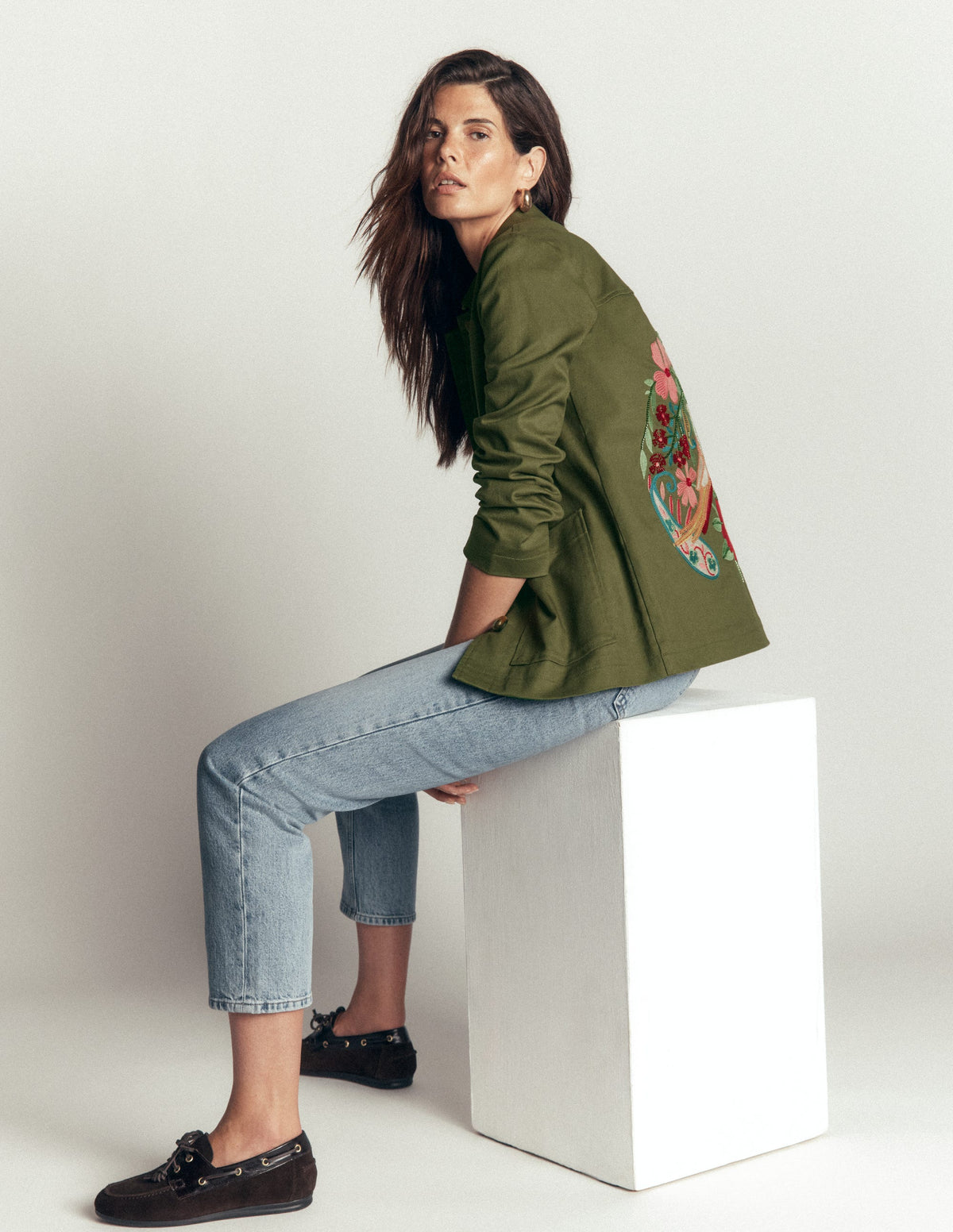 Fife Arbeitsjacke aus Baumwolle-Khaki Verziert-1