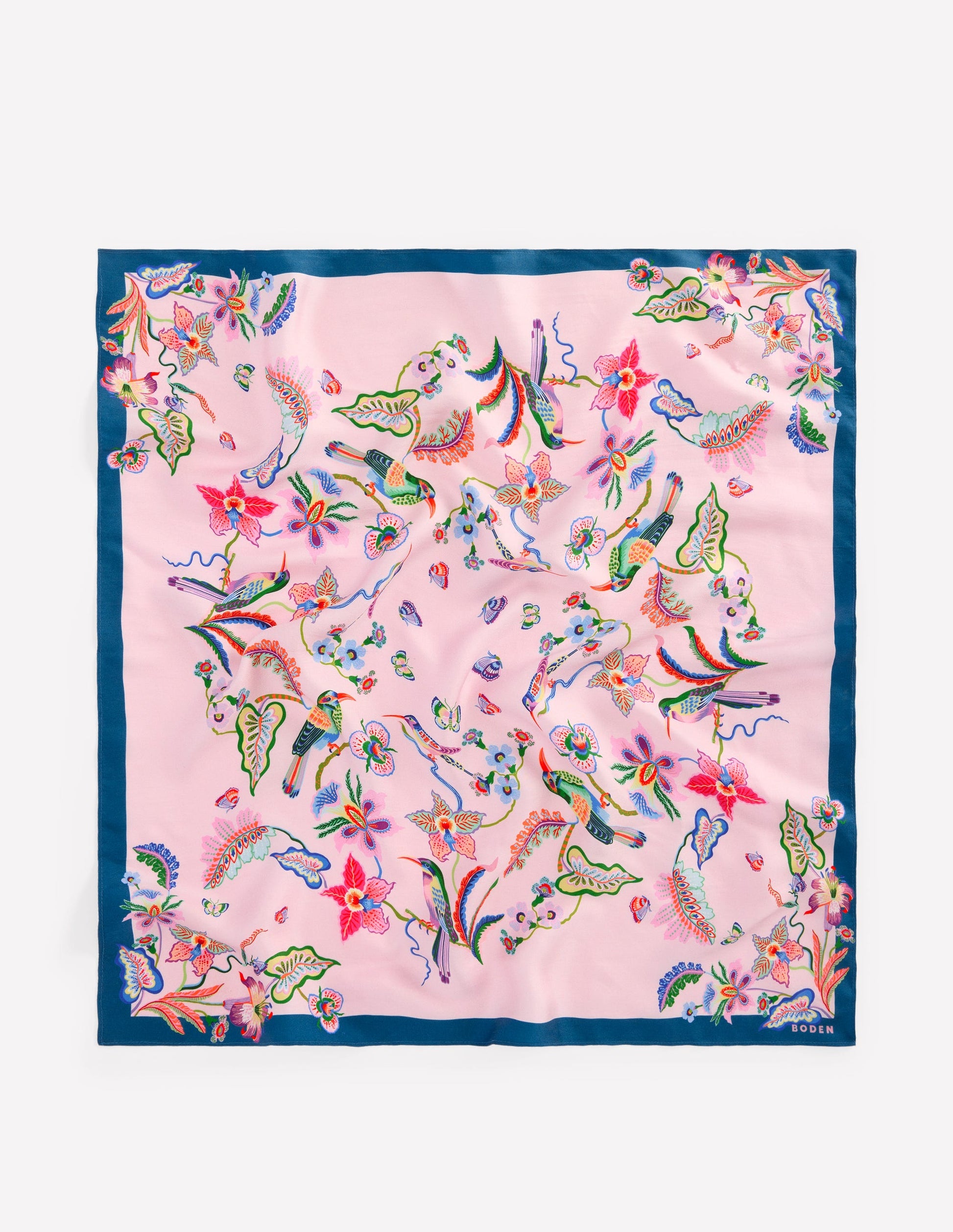 Elisabeth Quadratischer Seidenschal-Turmalinblau, Orchideenhimmel-4