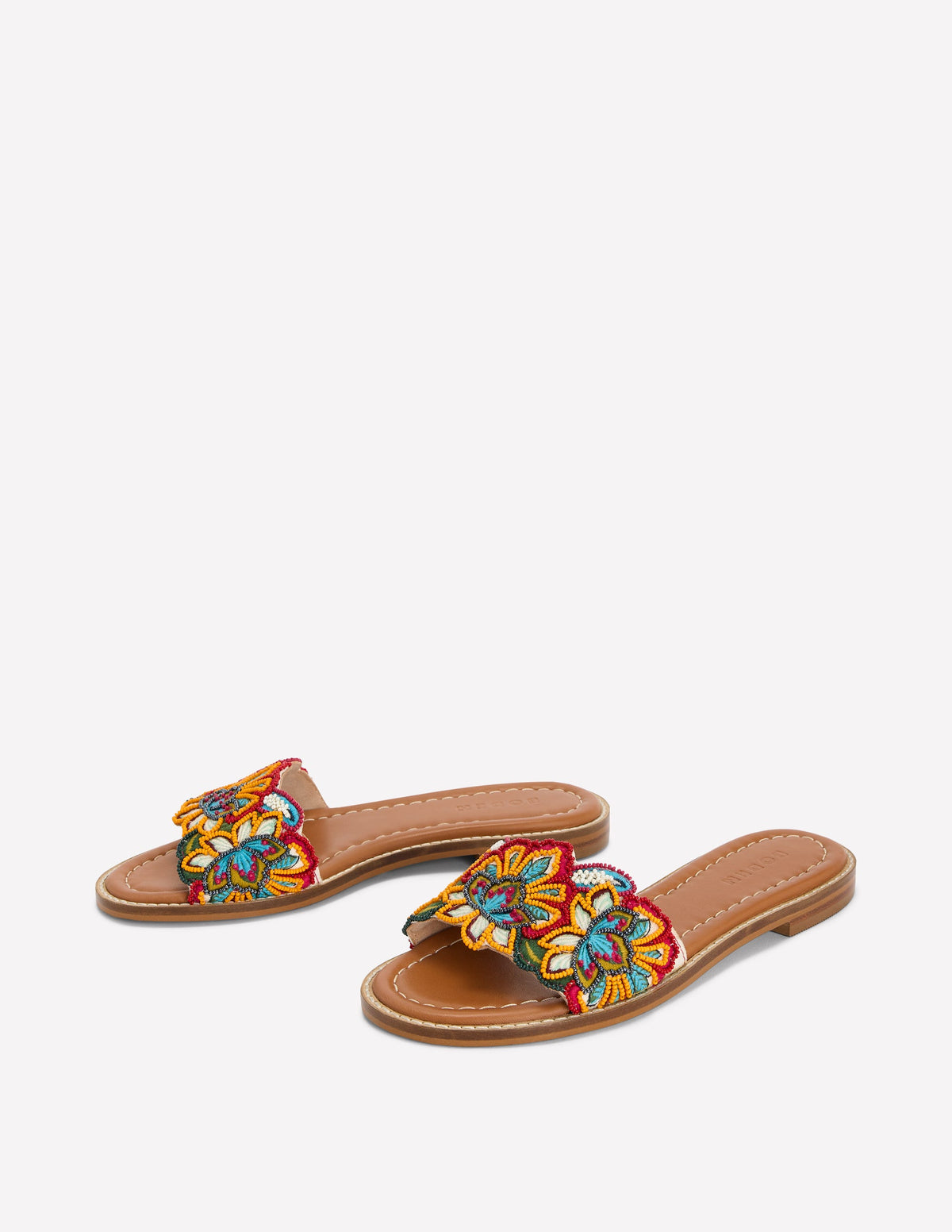Flache Sandalen mit Perlenblume-Bunt, Blumenstickerei - Image 3