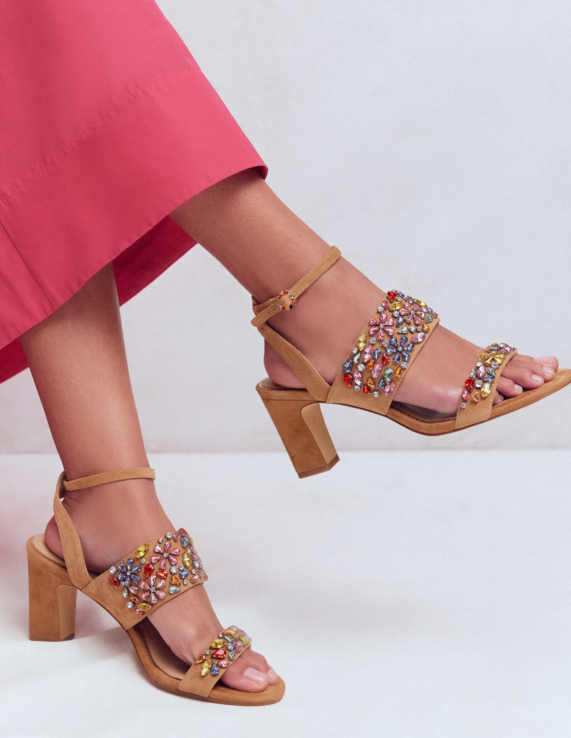 Embellished Block Heel Sandal-Tan Embellished - Image 2