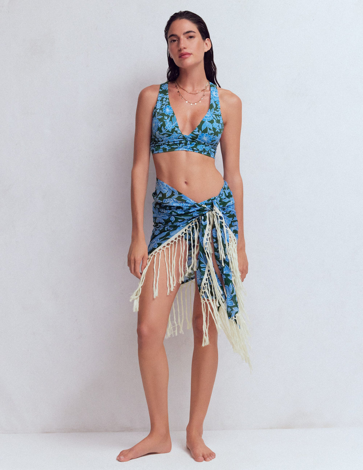 Sarong mit Quasten-Dunkelgrün, Tiger Paradies - Image 1