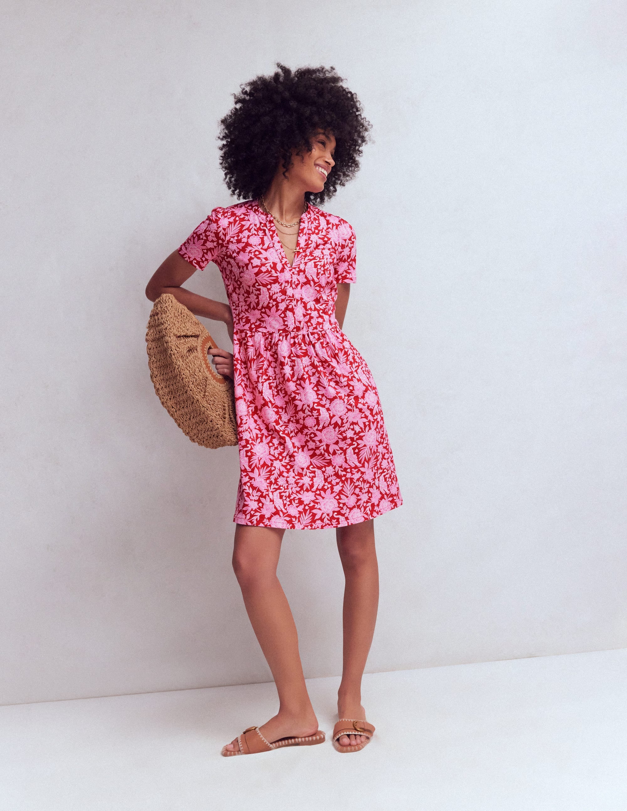 Naomi Kurzärmliges Kleid-Granatapfel, Tiger Paradies - Image 1