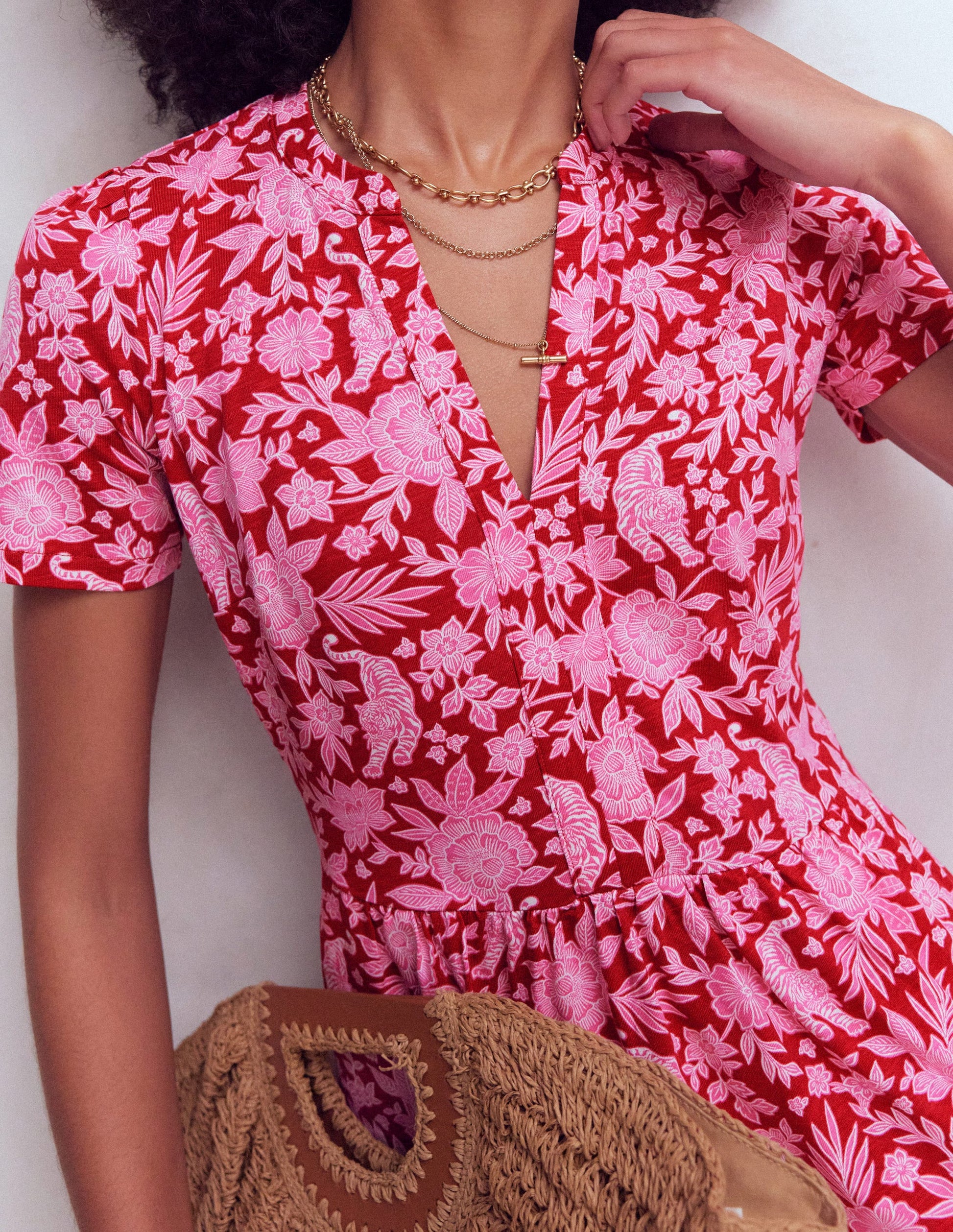 Naomi Kurzärmliges Kleid-Granatapfel, Tiger Paradies-2