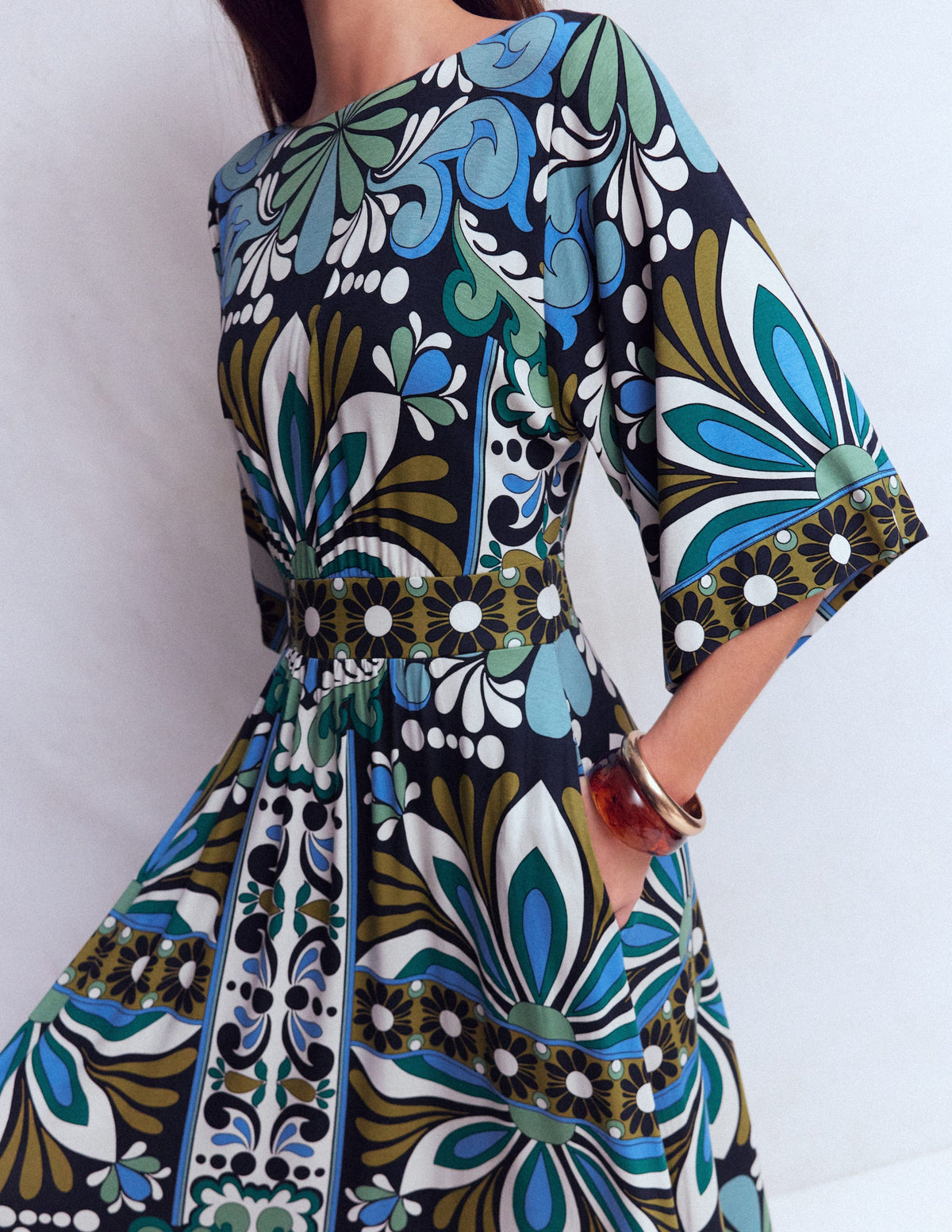 Imelda Jersey-Kimonokleid-Marineblau, Blütengobelin-3