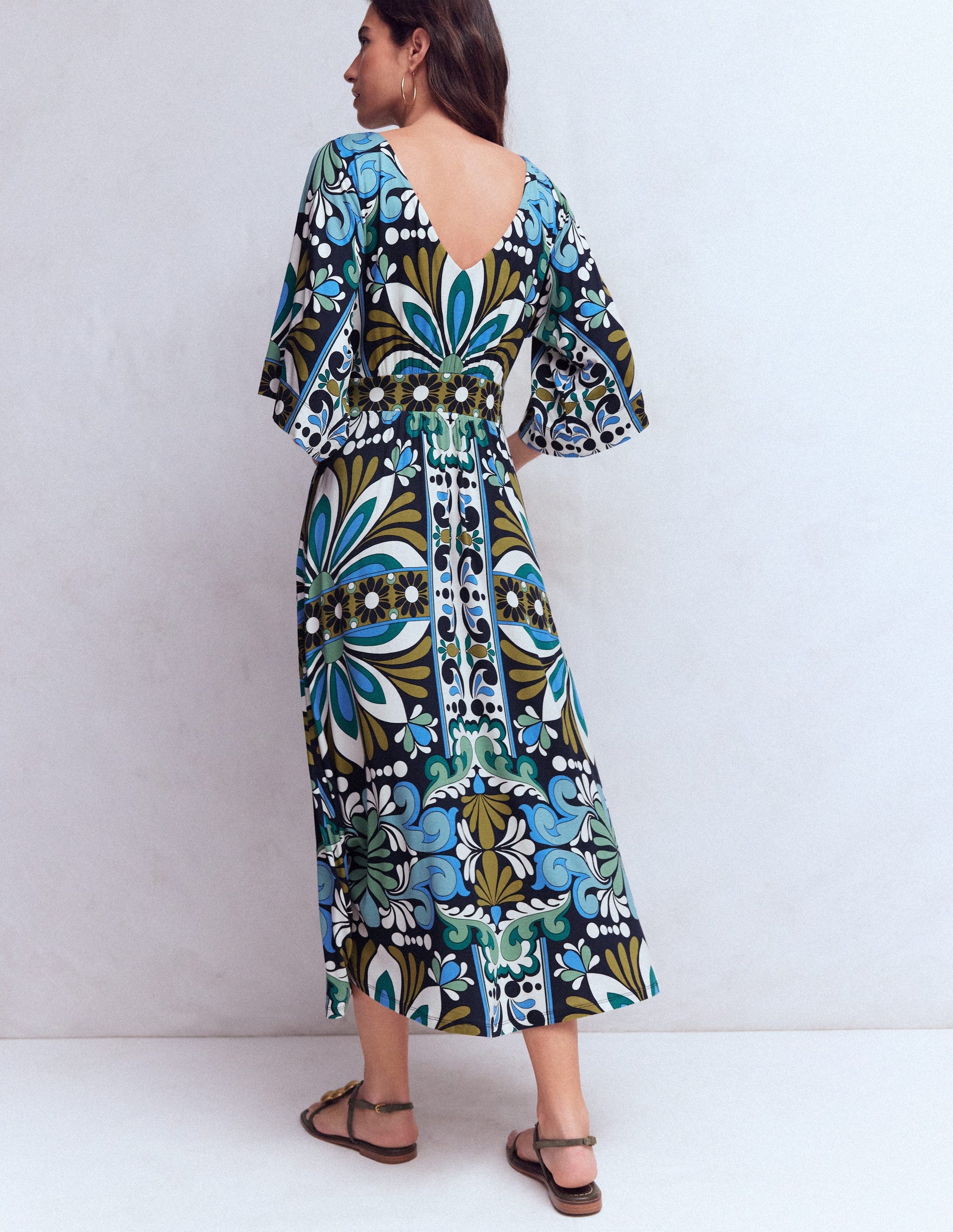 Imelda Jersey-Kimonokleid-Marineblau, Blütengobelin-4