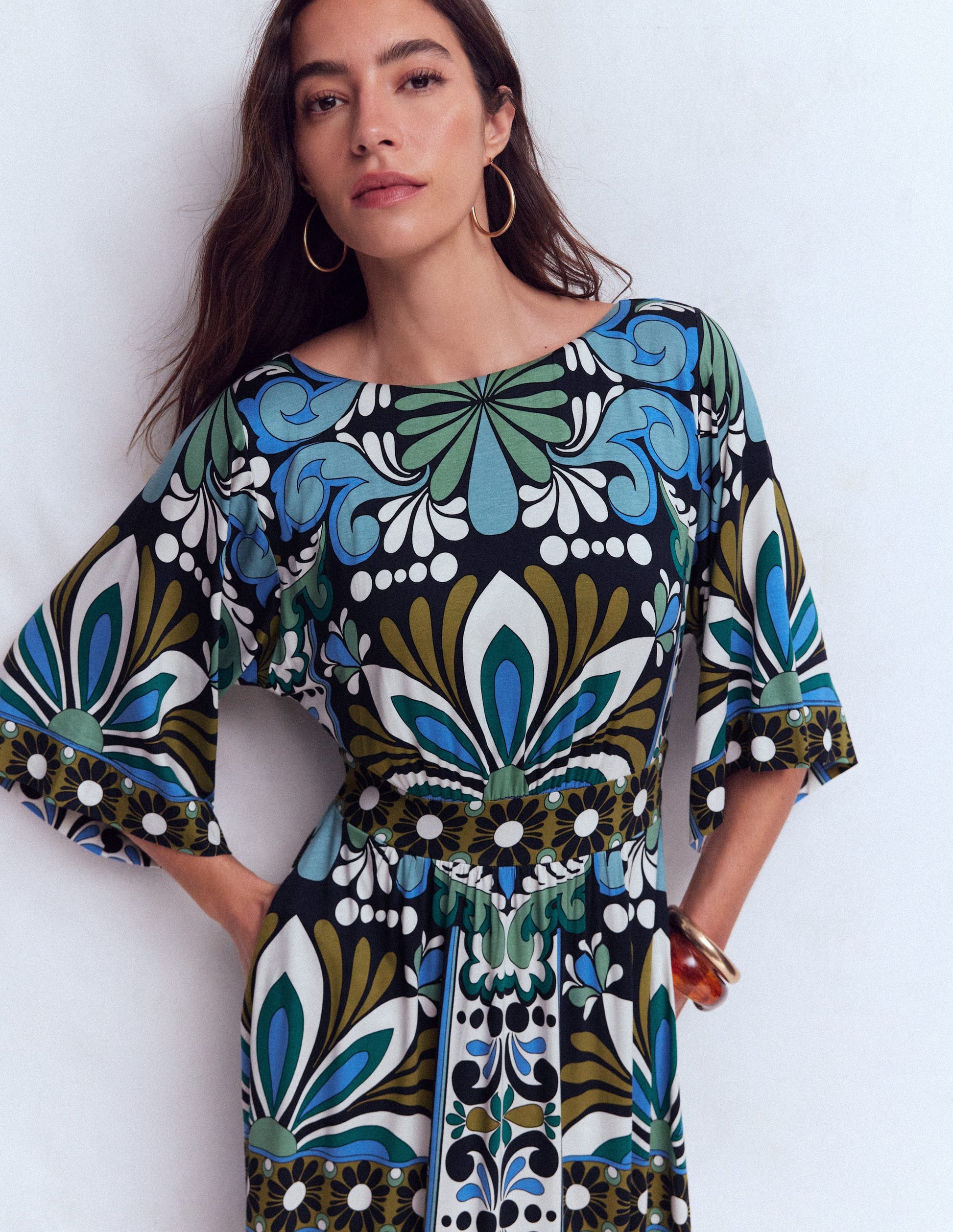 Imelda Jersey-Kimonokleid-Marineblau, Blütengobelin-6
