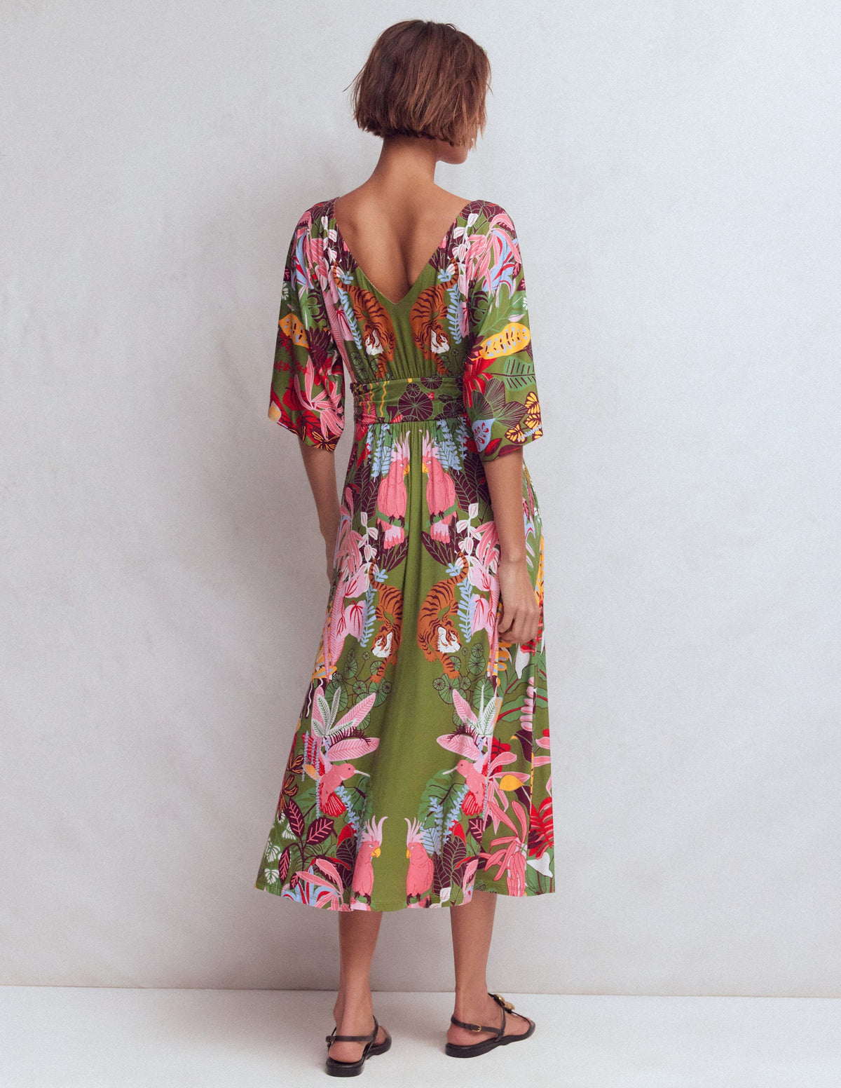 Imelda Jersey-Kimonokleid-Olivgrün, Tropische Safari-4