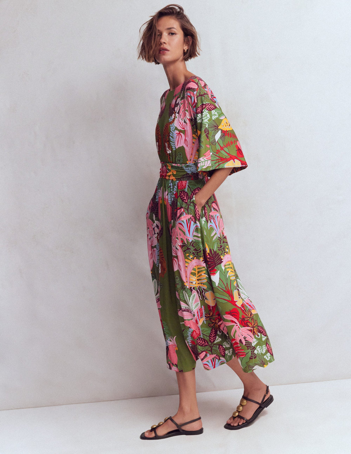 Imelda Jersey-Kimonokleid-Olivgrün, Tropische Safari-5