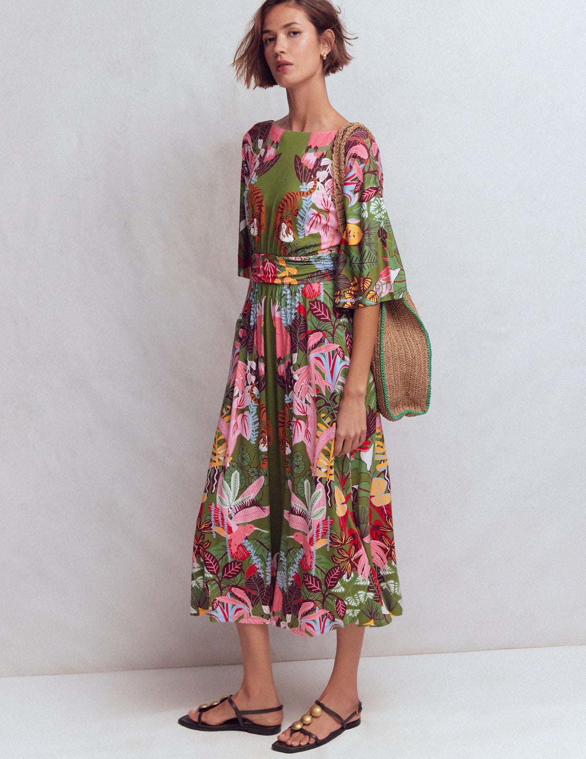 Imelda Jersey-Kimonokleid-Olivgrün, Tropische Safari-6