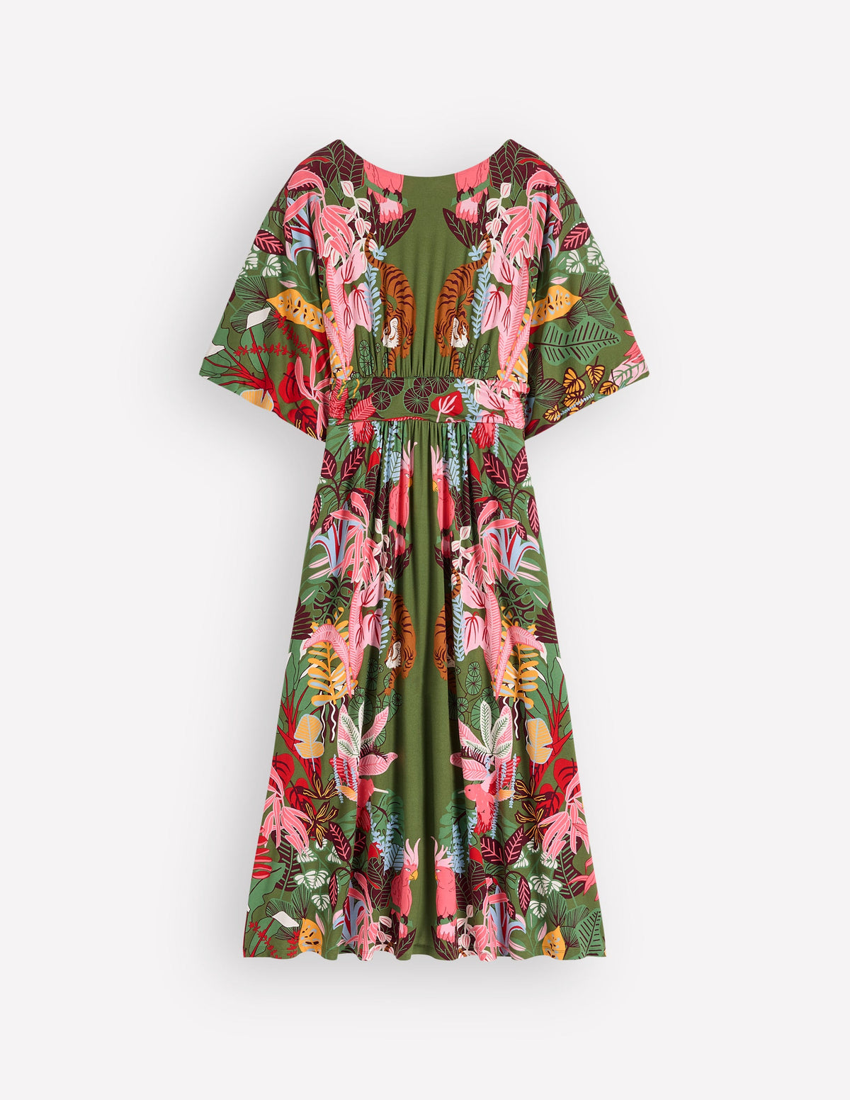 Imelda Jersey-Kimonokleid-Olivgrün, Tropische Safari-8
