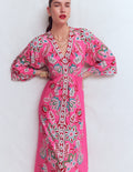 Nell Midi-Kimonokleid aus Jersey-Rosa, Blüten-Eleganz