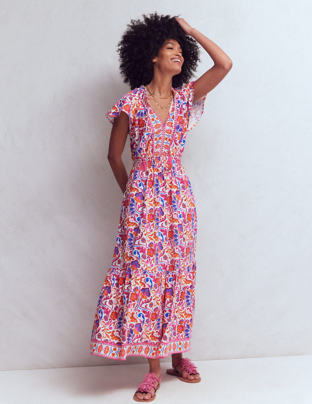 Tala Tiered Jersey Maxi Dress-Pink, Flourishing Meadow - Image 4