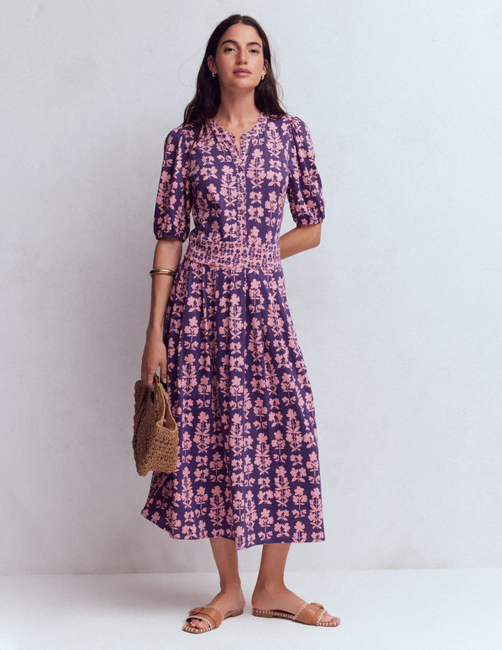 Robe midi Amber plissée en jersey-Arum des fleuristes, motif Blossom Grove