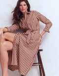 Robe-chemise midi Alexa en coton-Rayé châtaigne profond