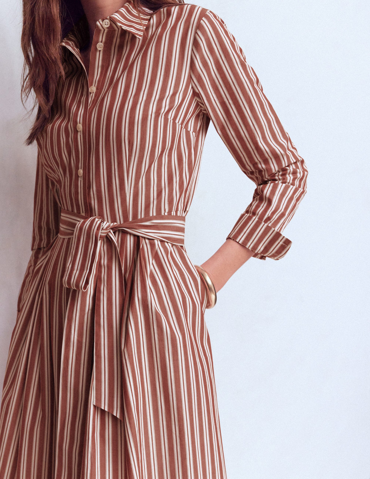 Robe-chemise midi Alexa en coton-Rayé châtaigne profond-2