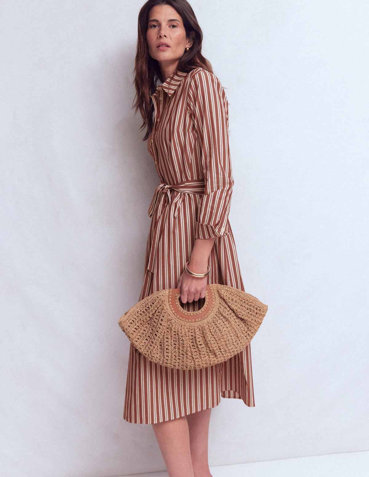 Robe-chemise midi Alexa en coton-Rayé châtaigne profond - Image 4