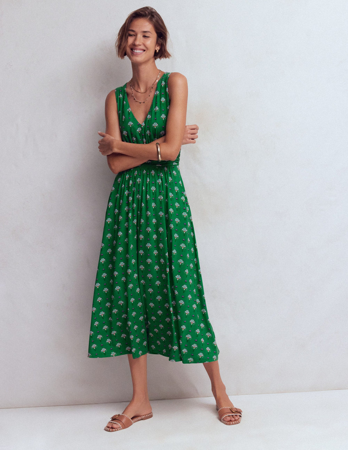 Elodie Jersey-Maxikleid-Grün, Blumenornament-1