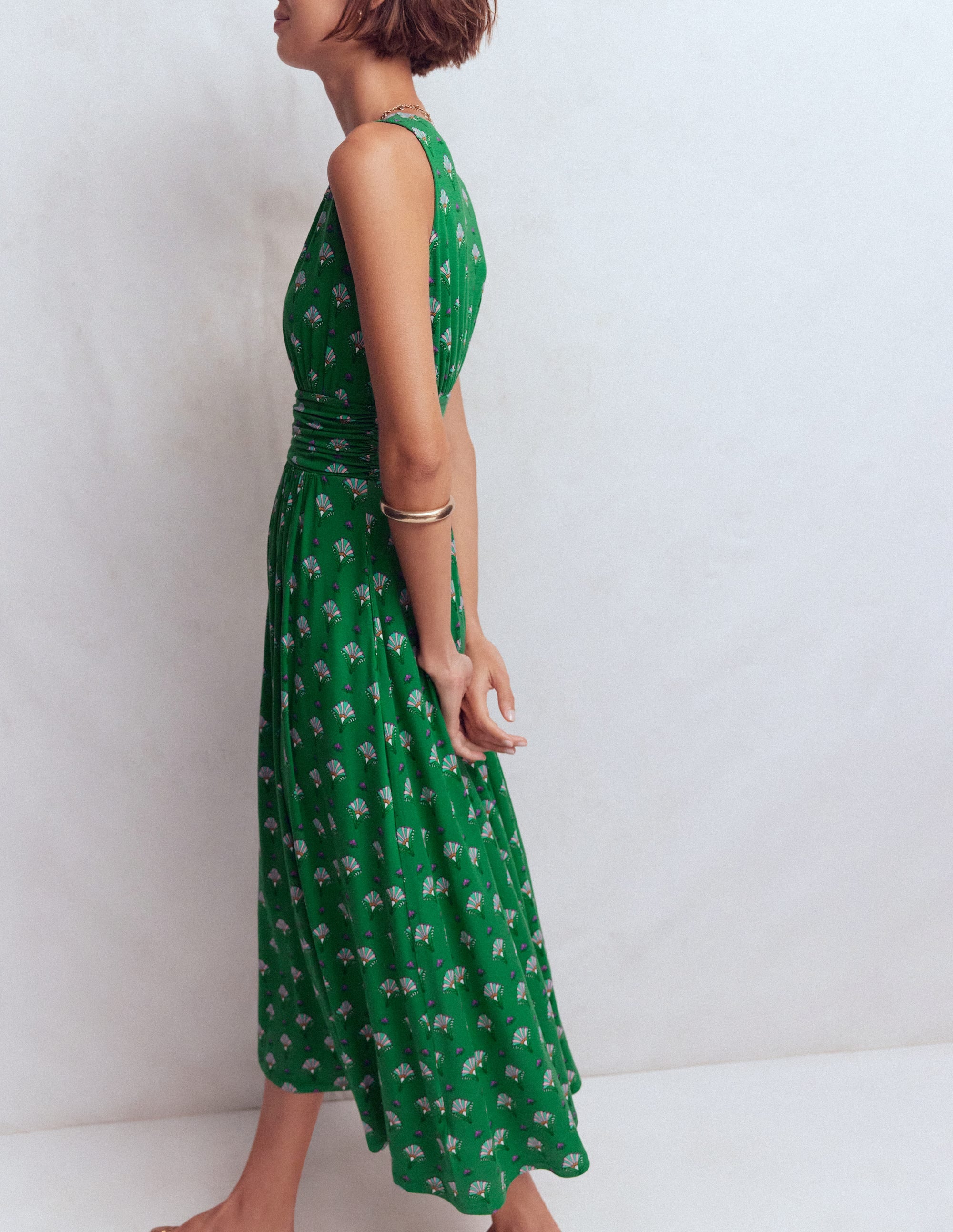 Elodie Jersey-Maxikleid-Grün, Blumenornament - Image 3
