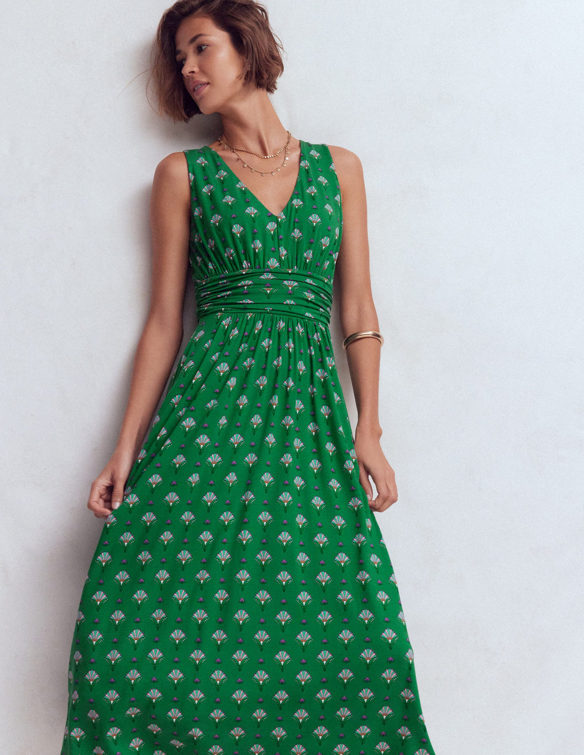 Elodie Jersey-Maxikleid-Grün, Blumenornament-5