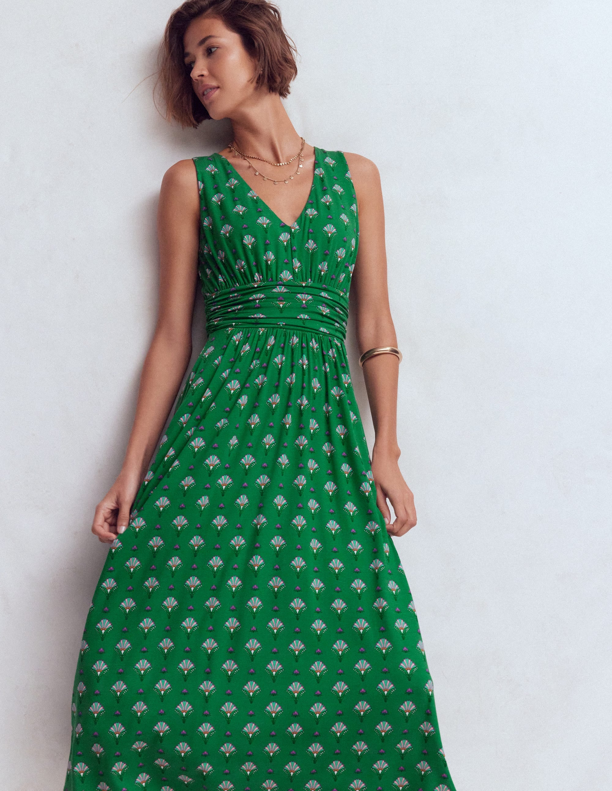 Elodie Jersey-Maxikleid-Grün, Blumenornament - Image 5