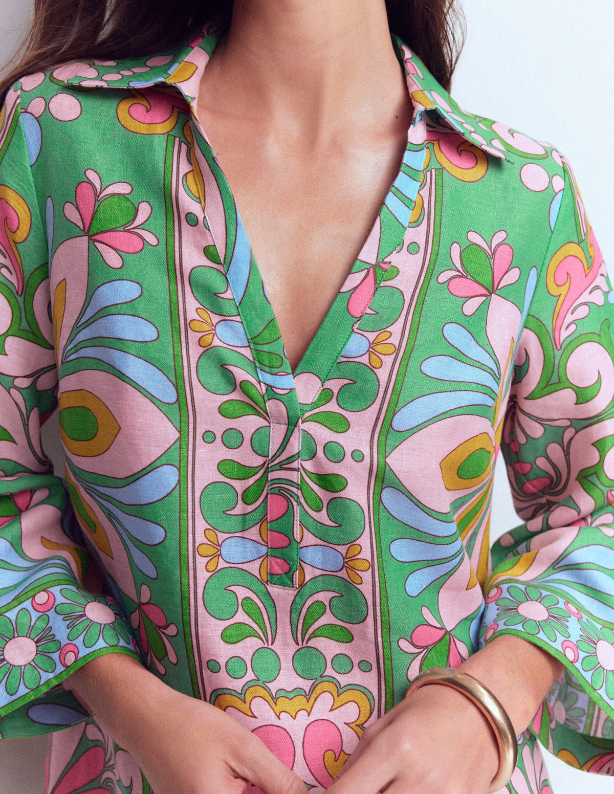 Robe courte Carmen en lin-Multi, motif Bloom Tapestry - Image 3