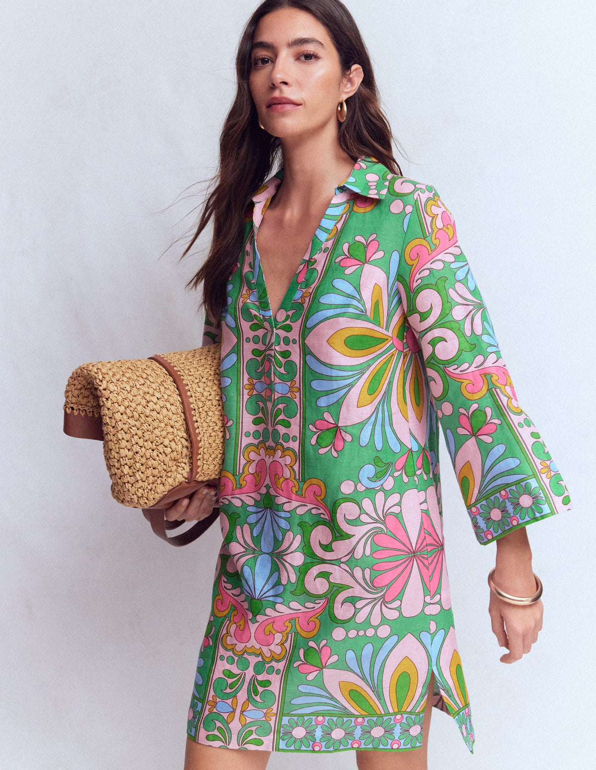 Robe courte Carmen en lin-Multi, motif Bloom Tapestry - Image 5