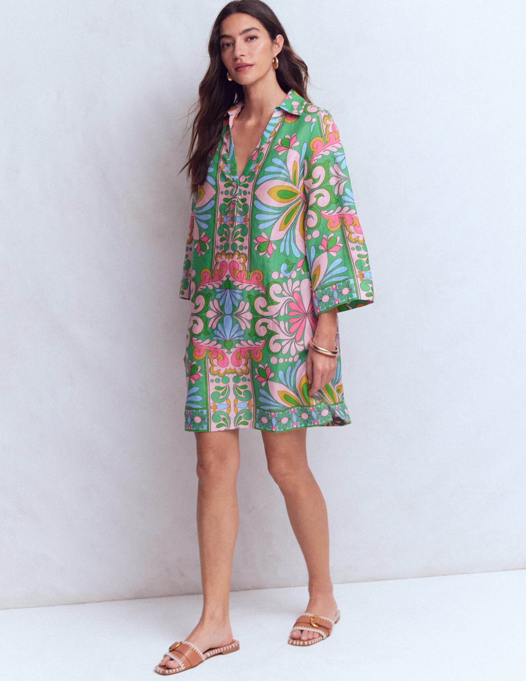 Robe courte Carmen en lin-Multi, motif Bloom Tapestry - Image 6