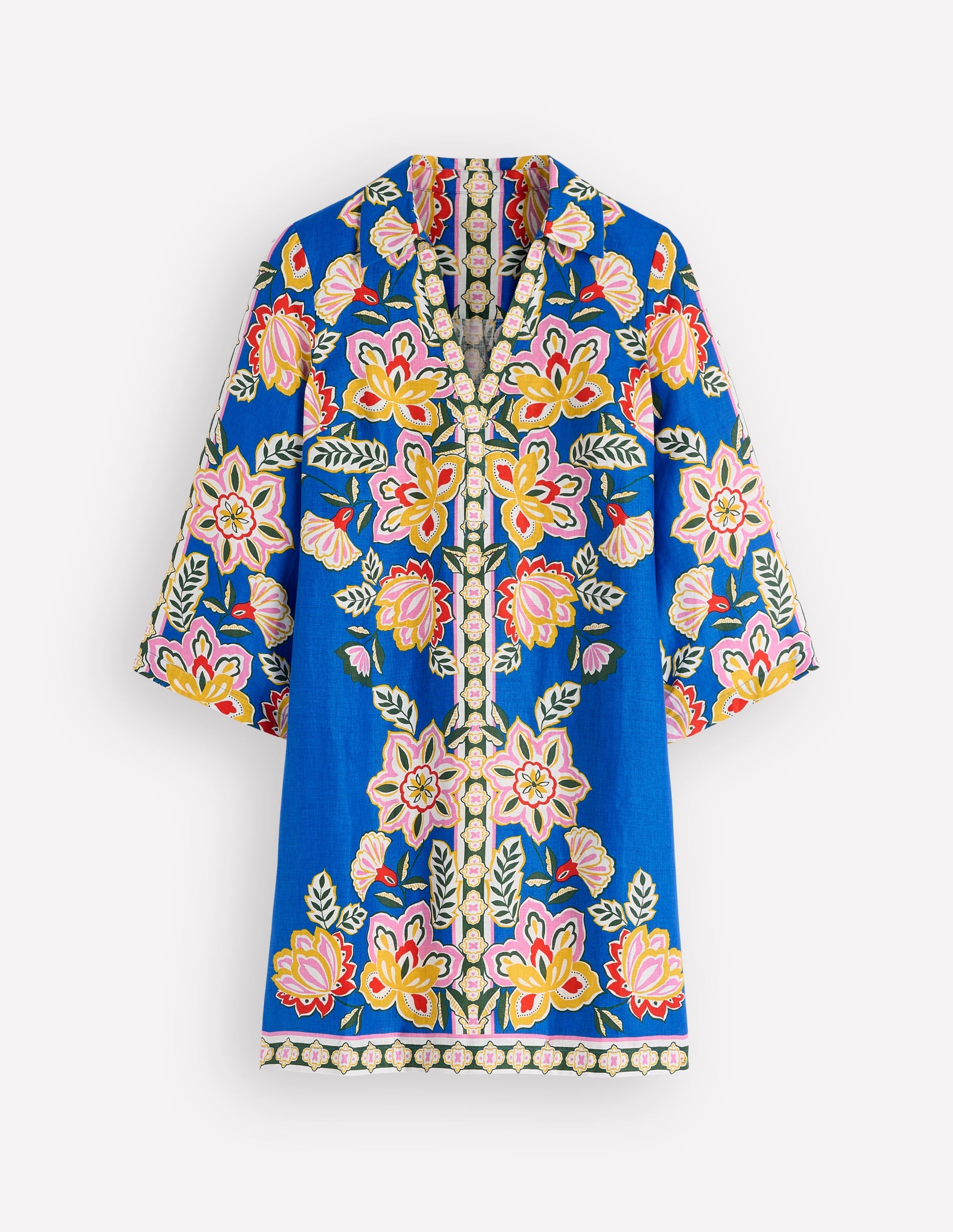 Carmen Kurzes Leinenkleid-Blau, Blüten-Eleganz - Image 6