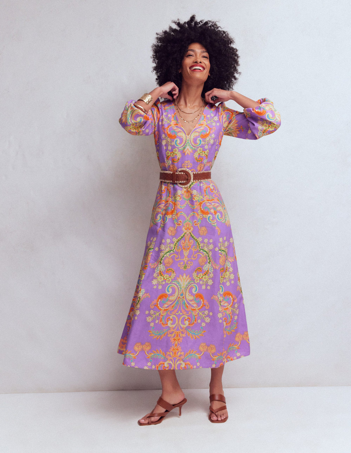 Robe Florence en lin mélangé-Motif Enchanting Bouquet multi - Image 4