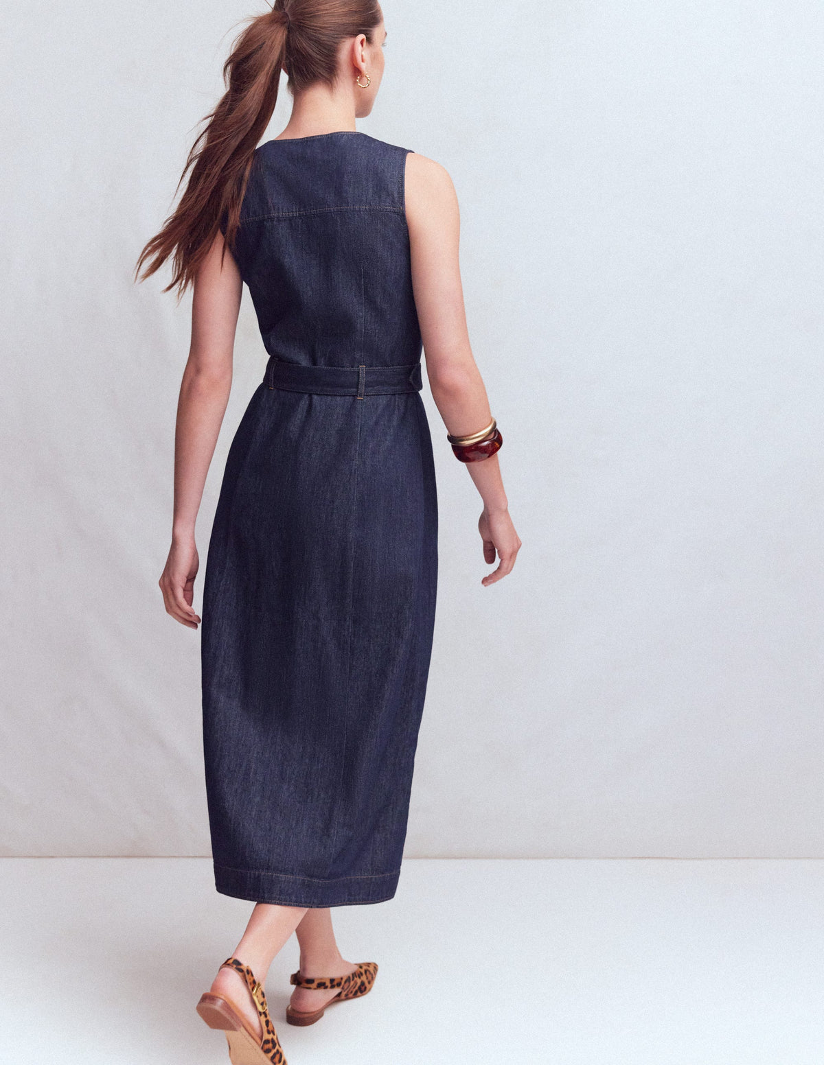 Robe midi en jean à boutons dorés-Indigo - Image 3